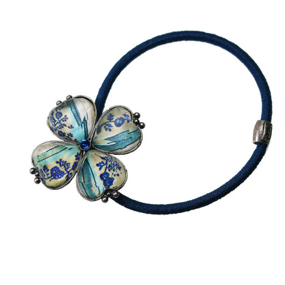 ヘアゴム バラ 青 四つ葉 髪留め 贈り物 TAMARUSAN