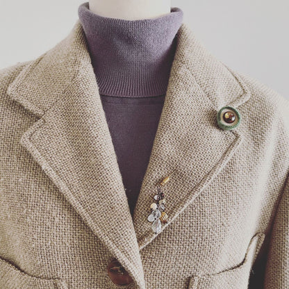 ラペルピン ハットピン 水晶 タイガーアイ ロング 茶色 緑 TAMARUSAN