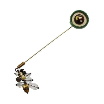 ラペルピン ハットピン 水晶 タイガーアイ ロング 茶色 緑 TAMARUSAN