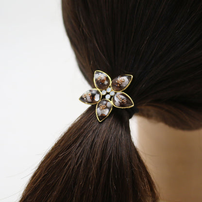 ヘアゴム 花 ショコラ色 茶色 ゴールド 高級感 TAMARUSAN