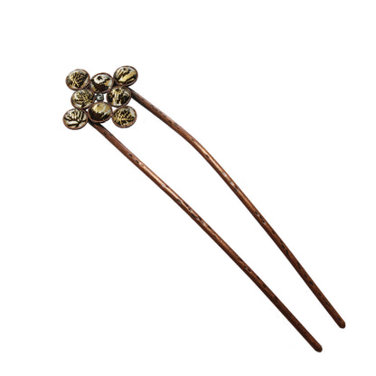 二股かんざし 夜会巻き 羊歯柄 ブラウン TAMARUSAN