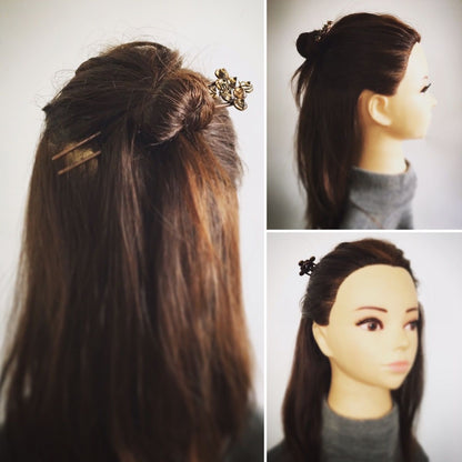 二股かんざし 夜会巻き 羊歯柄 ブラウン TAMARUSAN