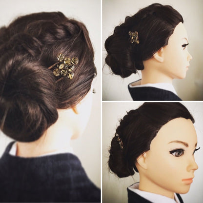 二股かんざし 夜会巻き 羊歯柄 ブラウン TAMARUSAN