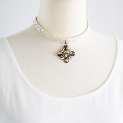 チョーカー 白 リボン レース シダ 茶色 TAMARUSAN