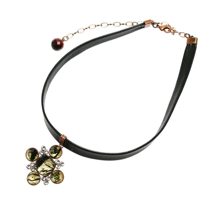 チョーカー 茶色 シダ 革紐 チョーカー