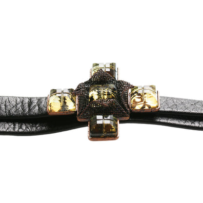 革紐ループタイ 茶色 タイガーアイ 十字 TAMARUSAN