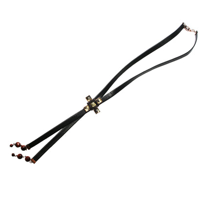 革紐ループタイ 茶色 タイガーアイ 十字 TAMARUSAN