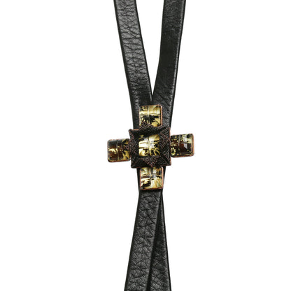 革紐ループタイ 茶色 タイガーアイ 十字 TAMARUSAN