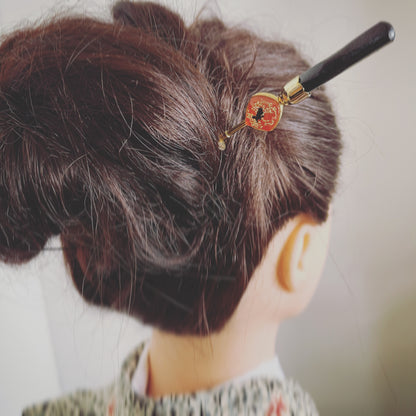 着せ替えかんざし鷲 カエル 木製 24金 オレンジ イエロー TAMARUSAN