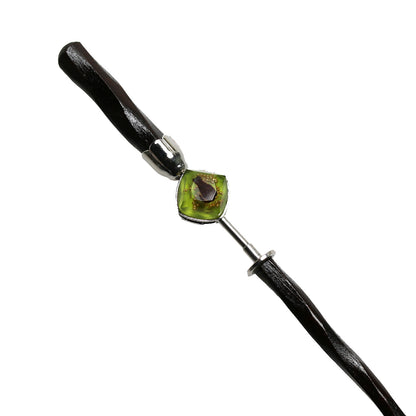 着せ替えかんざし 猫＆ふくろう 黄緑＆ピンク 木 TAMARUSAN