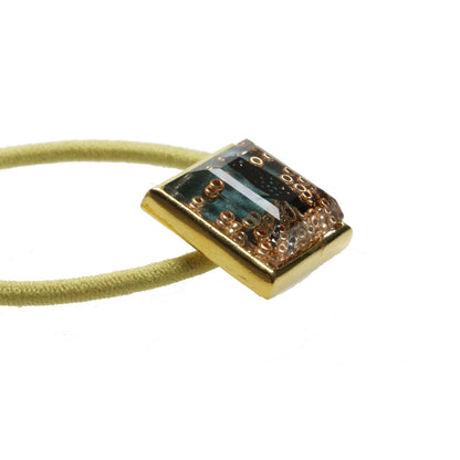 ヘアゴム ふくろう 水色 黄色 金 四角 TAMARUSAN