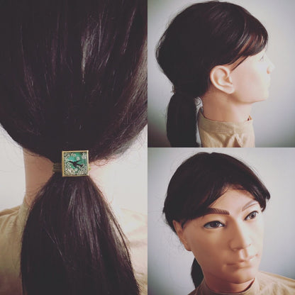 ヘアゴム 飛行機 グリーン 金 四角 TAMARUSAN