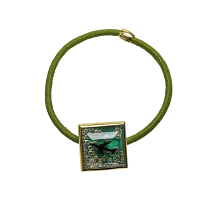 ヘアゴム 飛行機 グリーン 金 四角 TAMARUSAN