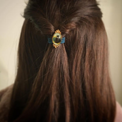 ヘアゴム 猫 グリーン 小ぶり 大人 TAMARUSAN