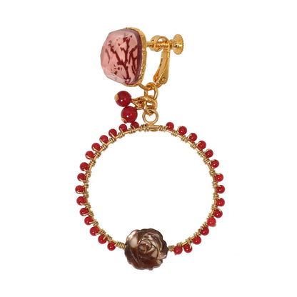 イヤリング ピンク 珊瑚 フープ 金 薔薇 TAMARUSAN