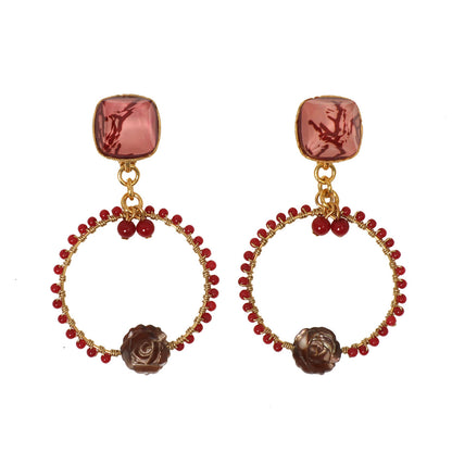 イヤリング ピンク 珊瑚 フープ 金 薔薇 TAMARUSAN