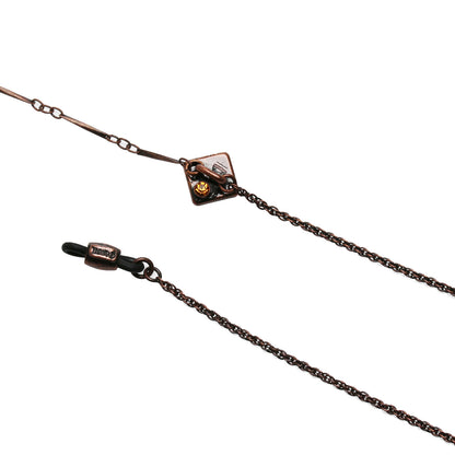 眼鏡チェーン ピンク 血赤珊瑚 アンティーク調 四角 眼鏡ストラップ・チェーン