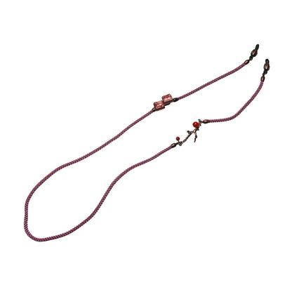 眼鏡チェーン 赤 正絹 組紐 血赤珊瑚 TAMARUSAN