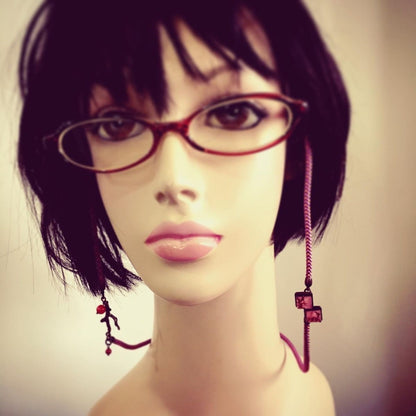 眼鏡チェーン 赤 正絹 組紐 血赤珊瑚 TAMARUSAN