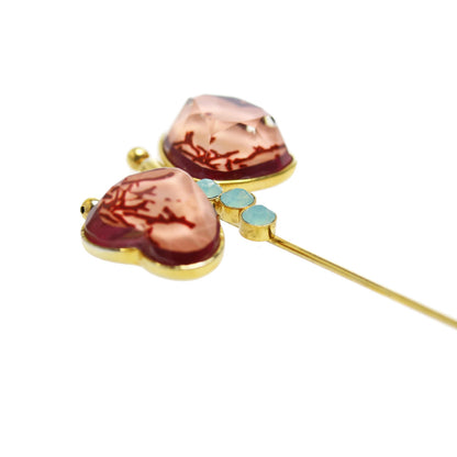 ハットピン 蝶 ピンク 珊瑚 金 TAMARUSAN