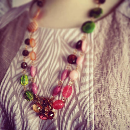 花 ネックレス ガーネット 天然石 マルチカラー TAMARUSAN