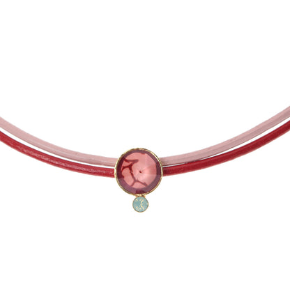 チョーカー 革紐 赤 ピンク 珊瑚 チョーカー