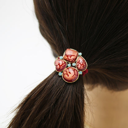 ヘアゴム 赤 ピンク 24k ラインストーン TAMARUSAN