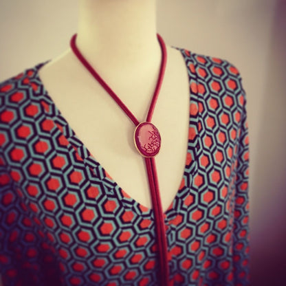 組紐ループタイ 血赤珊瑚 正絹 赤 ピンク TAMARUSAN