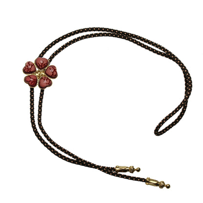 組紐ループタイ 花 血赤珊瑚 正絹 ピンク 男女兼用 ループタイ