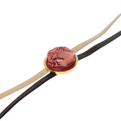 革紐ループタイ アシンメトリー ベージュ 珊瑚 ピンク TAMARUSAN