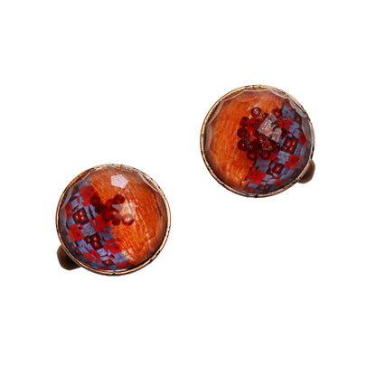 カフスボタン オレンジ 丸 カーペット柄 TAMARUSAN