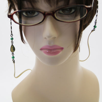 眼鏡チェーン 革紐 ターコイズ 緑 TAMARUSAN