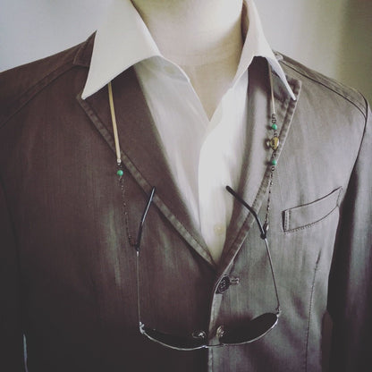 眼鏡チェーン 革紐 ターコイズ 緑 TAMARUSAN