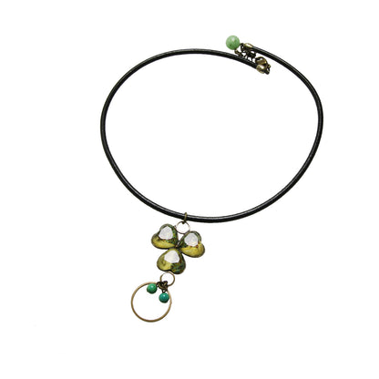 メガネホルダーネックレス 革紐 スミレ ビルマジェイド ターコイズ グリーン TAMARUSAN