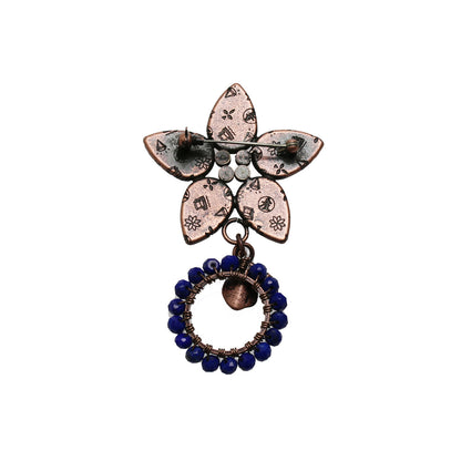 眼鏡ホルダーブローチ ラピスラズリ オレンジ 花 青 眼鏡ホルダーブローチ