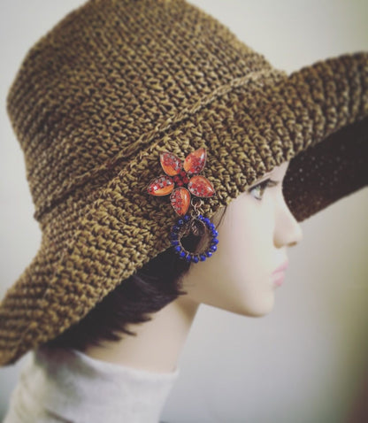 眼鏡ホルダーブローチ ラピスラズリ オレンジ 花 青 眼鏡ホルダーブローチ