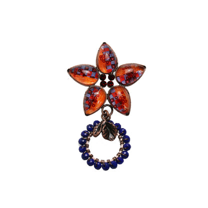 眼鏡ホルダーブローチ ラピスラズリ オレンジ 花 青 眼鏡ホルダーブローチ