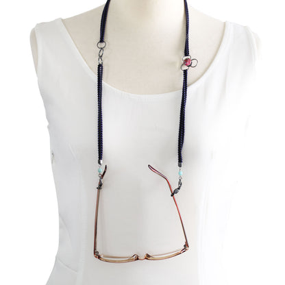 ネックレスにもなる眼鏡チェーン リボン 紺 ピンク TAMARUSAN