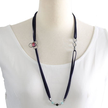 ネックレスにもなる眼鏡チェーン リボン 紺 ピンク TAMARUSAN