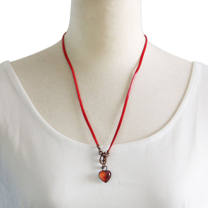 眼鏡ホルダー 革紐 ハート オレンジ 赤 TAMARUSAN