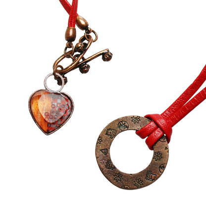 眼鏡ホルダー 革紐 ハート オレンジ 赤 TAMARUSAN