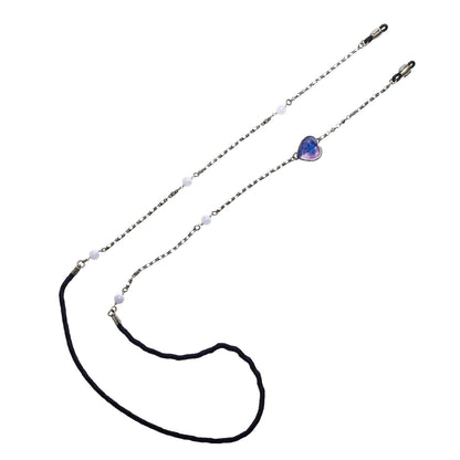 眼鏡チェーン リボン 紫 ハート ブルーレース TAMARUSAN