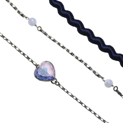 眼鏡チェーン リボン 紫 ハート ブルーレース TAMARUSAN