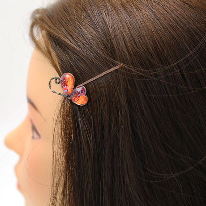 ヘアピン 蝶 オレンジ アンティーク風 大人向け 高級ヘアピン