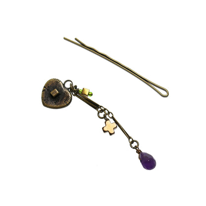 ヘアピン ハート 緑 アメジスト かんざし TAMARUSAN