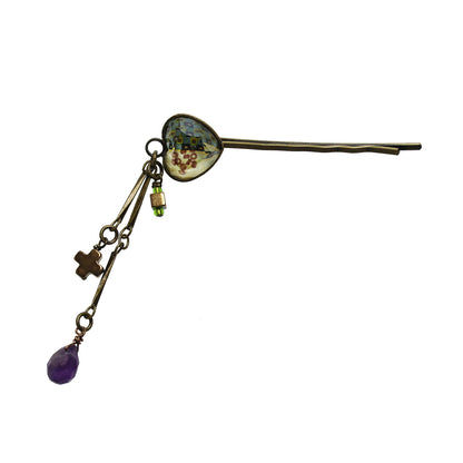 ヘアピン ハート 緑 アメジスト かんざし TAMARUSAN