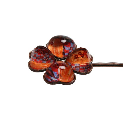 ヘアピン オレンジ クローバー 花 高級ヘアピン