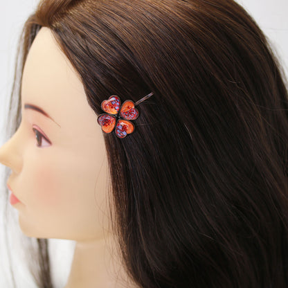 ヘアピン オレンジ クローバー 花 高級ヘアピン