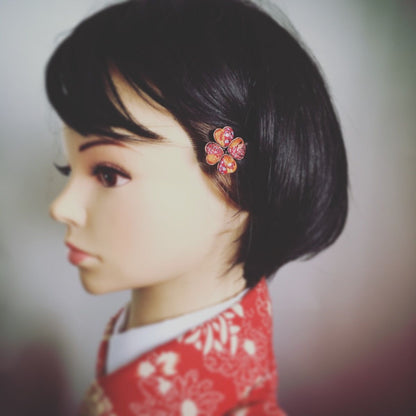 ヘアピン オレンジ クローバー 花 高級ヘアピン