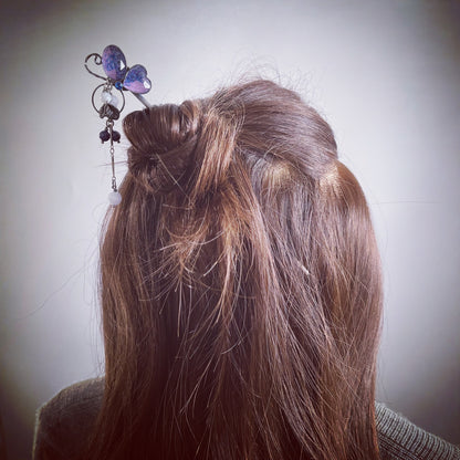 蝶 かんざし パープル ラピスラズリ TAMARUSAN